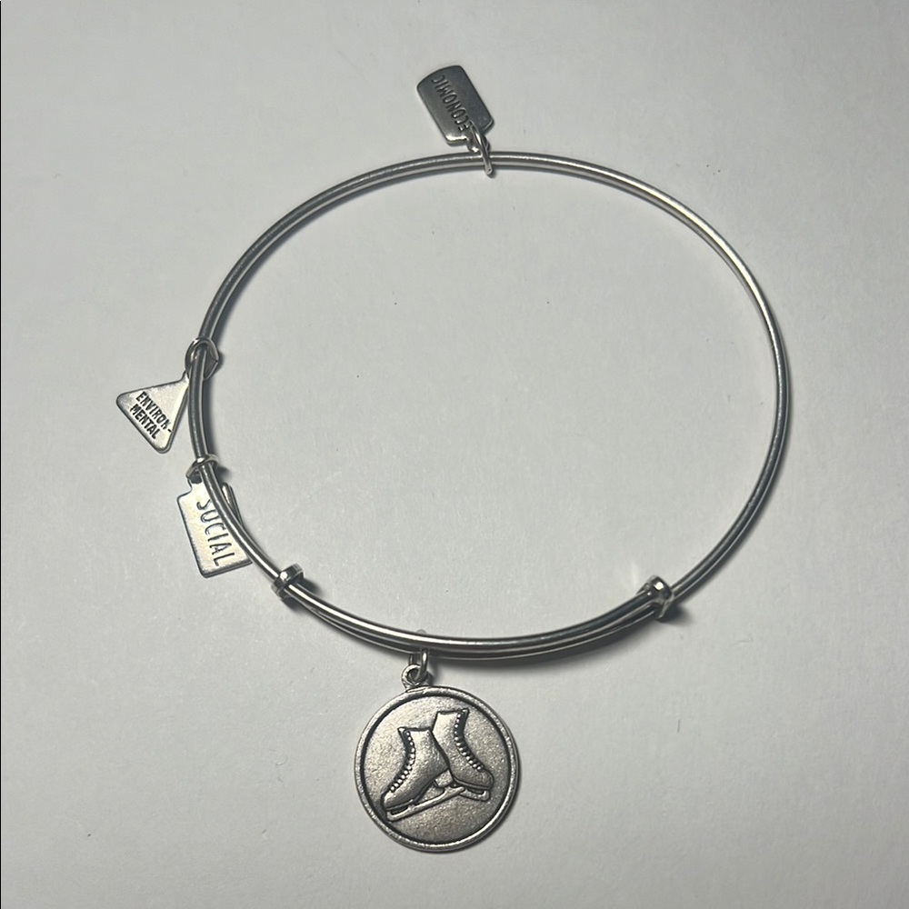 Wind and Fire Ice Skates Silver Expandable Wire Bangle Bracelet
